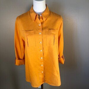Investments Gold Label 100% Hemp Button Front Rolled Tab Sleeve Orange Size 14P